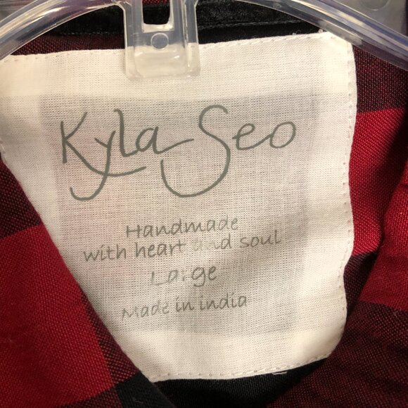 Kayla Seo Buffalo Plaid Frayed Hem Shirt Ladies Size Large  ** - Picture 5 of 6